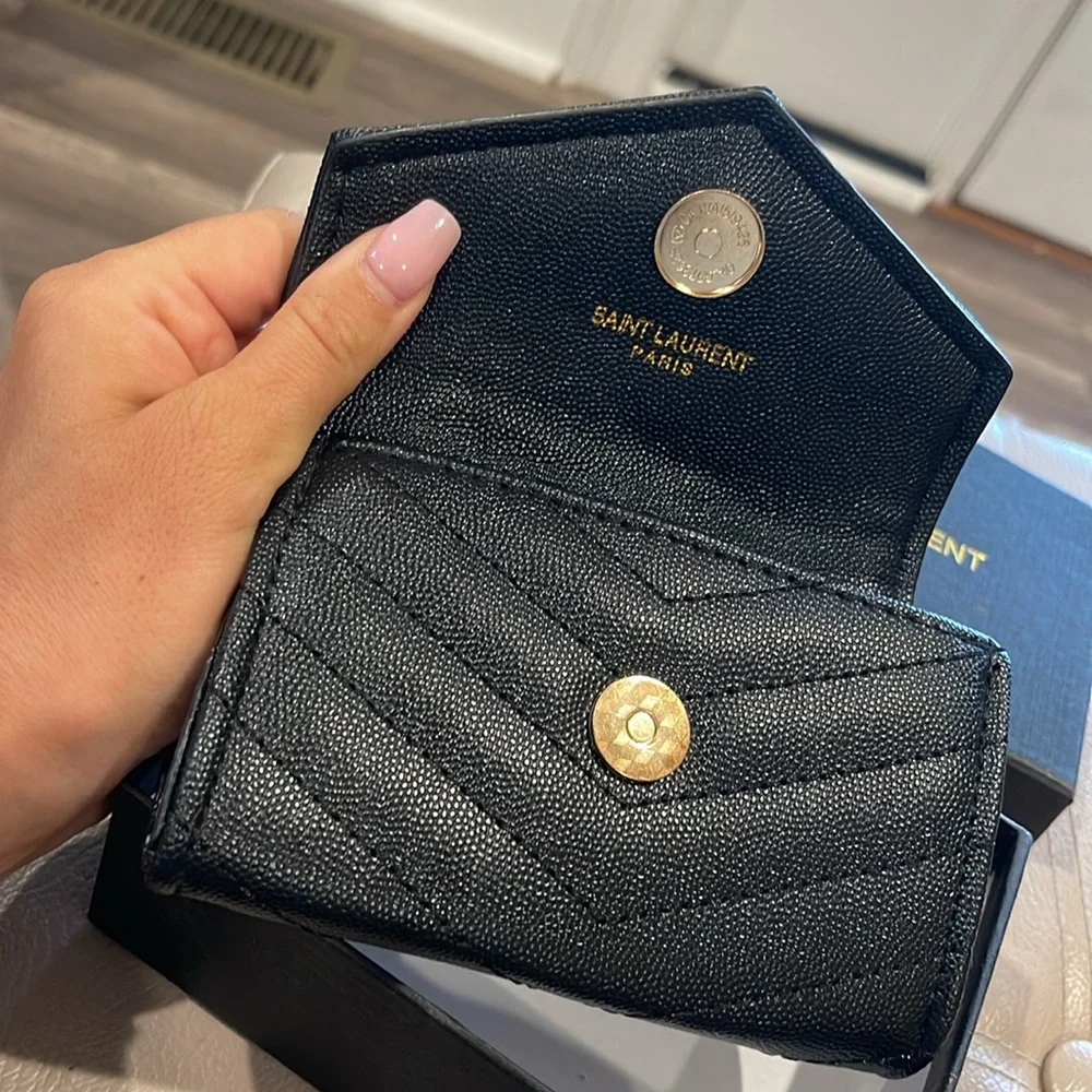 Saint Laurent Black Quilted Leather Clutch with Chevron Pattern - Picture 4 of 6